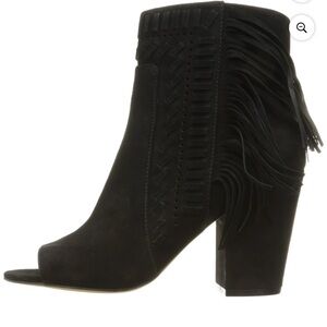 Rebecca Minkoff Iris Fringe Suede Open tie Booties, size 9, black